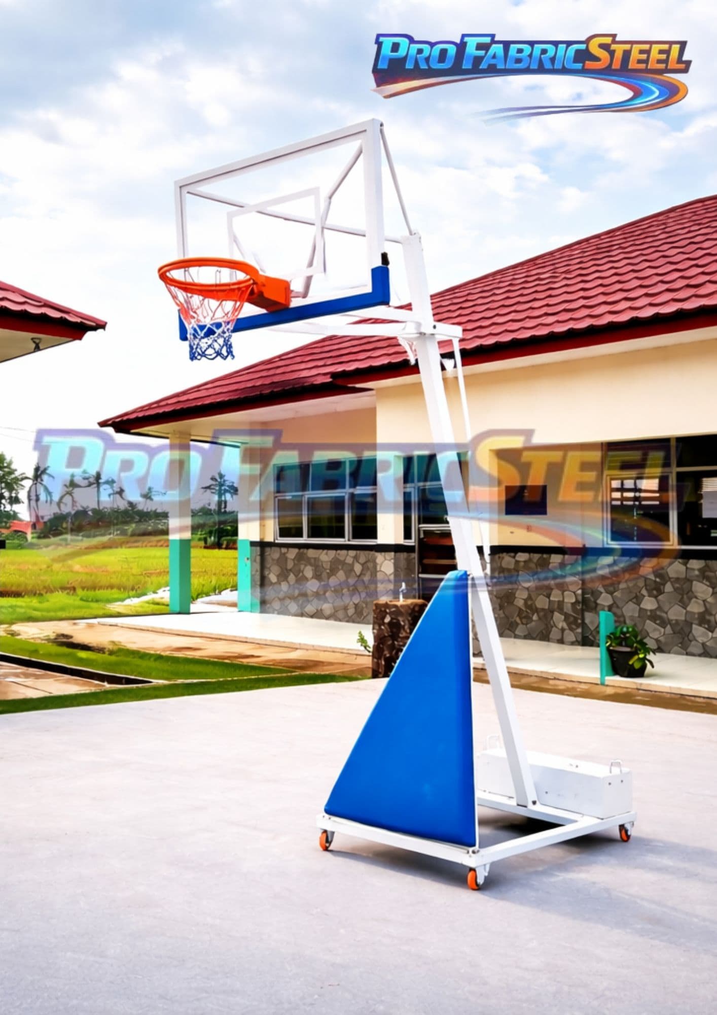 Tiang Ring Basket Portable SD SMP SMK – Ring Basket Sekolah Adjustable Akrilik 8mm Besi Hollow