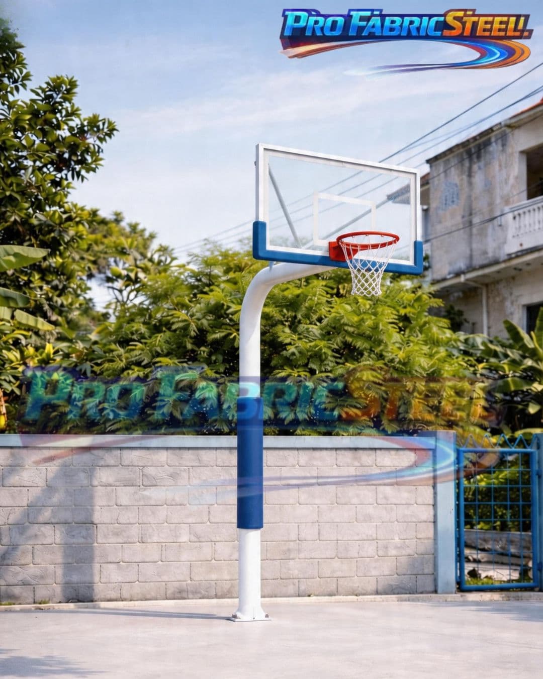 Tiang Ring Basket Tanam Outdoor – Tiang Basket Besi Pipa 4 Inch Papan Akrilik 8mm Ring 2 Per