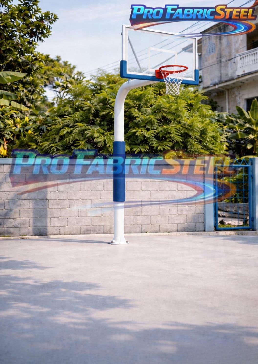 Tiang Ring Basket Tanam Standar FIBA – Ring Basket Outdoor Dewasa Papan Akrilik 8 mm Besi Tebal