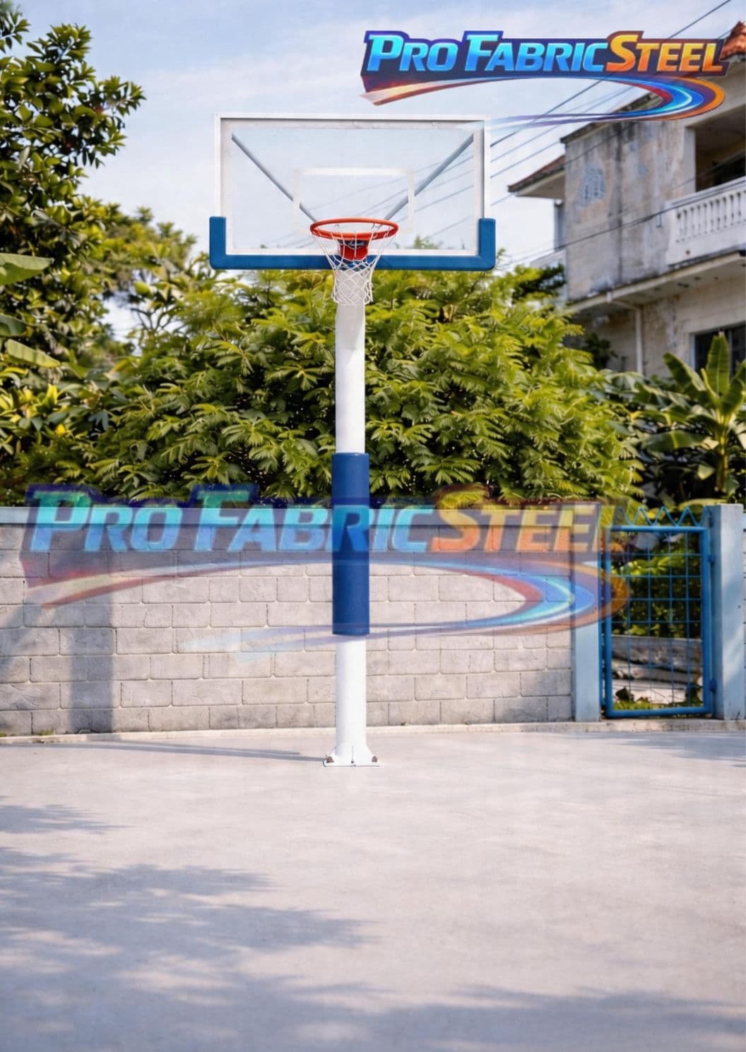 Tiang Ring Basket Tanam Standar FIBA – Ring Basket Outdoor Dewasa Papan Akrilik 8 mm Besi Tebal foto 3