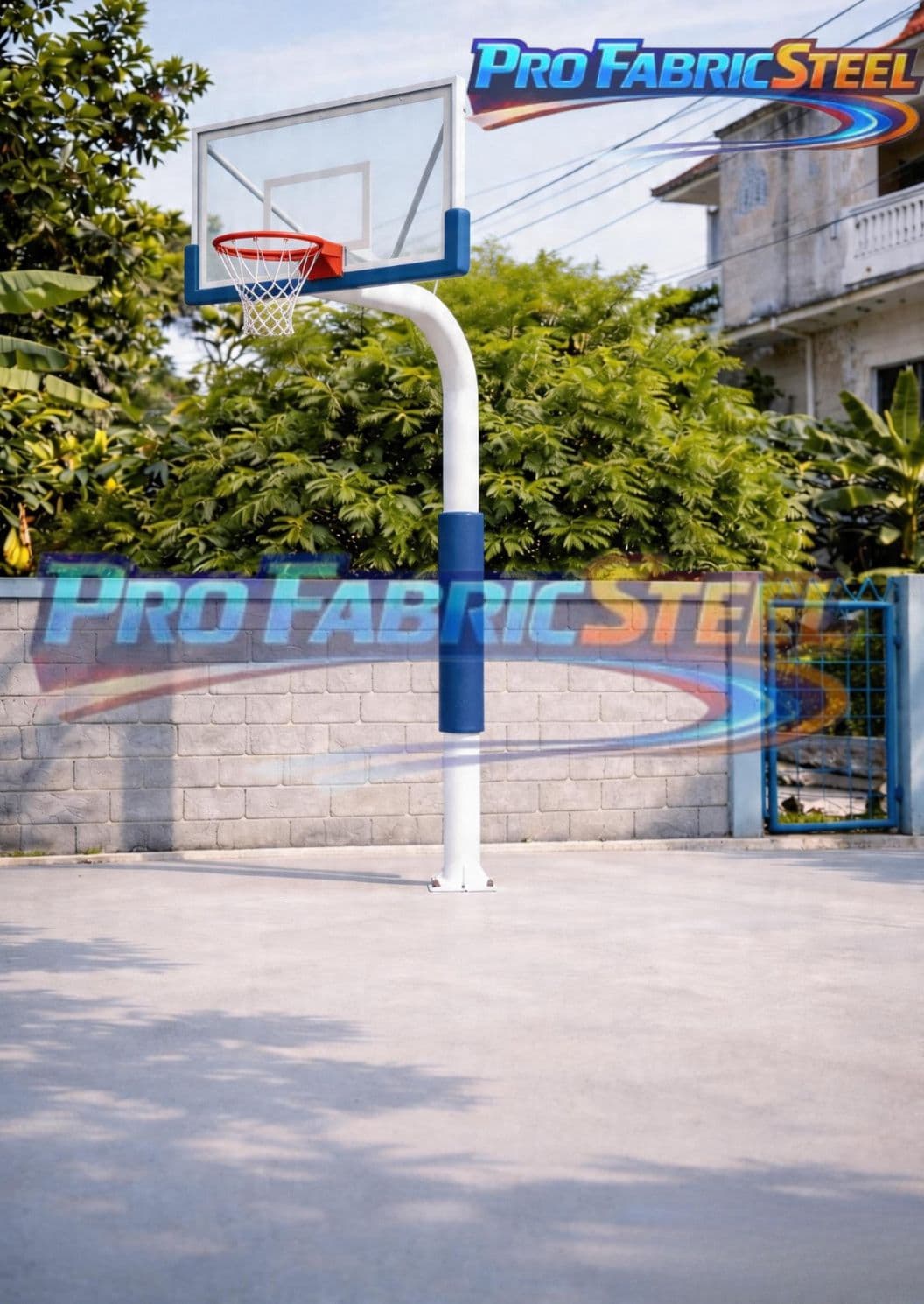 Tiang Ring Basket Tanam Standar FIBA – Ring Basket Outdoor Dewasa Papan Akrilik 8 mm Besi Tebal foto 2