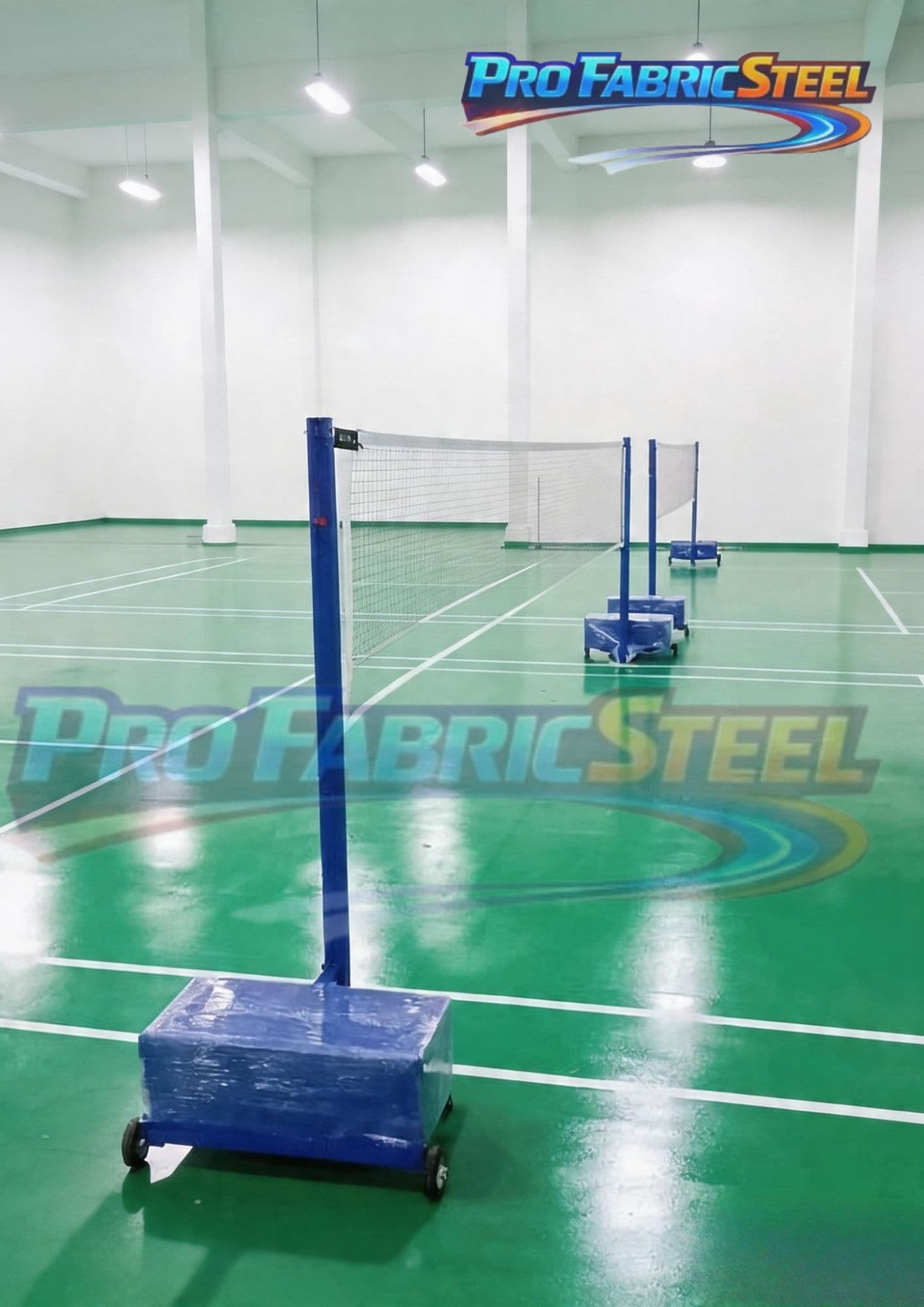 Tiang Badminton Portable 1 Set 2 Tiang Hollow 5x5 – Tiang Bulutangkis dengan Roda dan Free Net foto 2