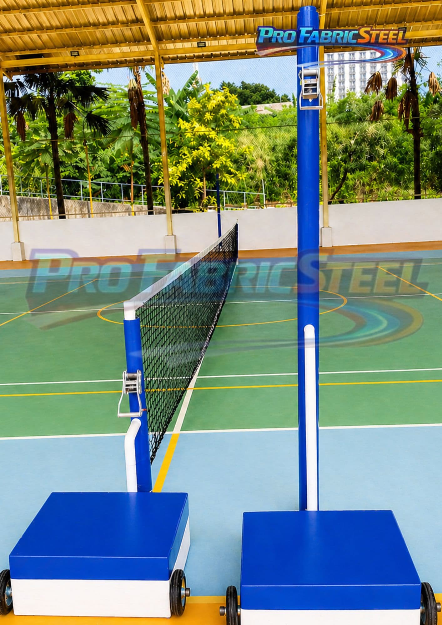 Tiang Tenis Portable Lapangan 1 Set 2 Tiang – Tiang Net Tenis Besi Pipa 3 Inch dengan Roda & Pemberat foto 2